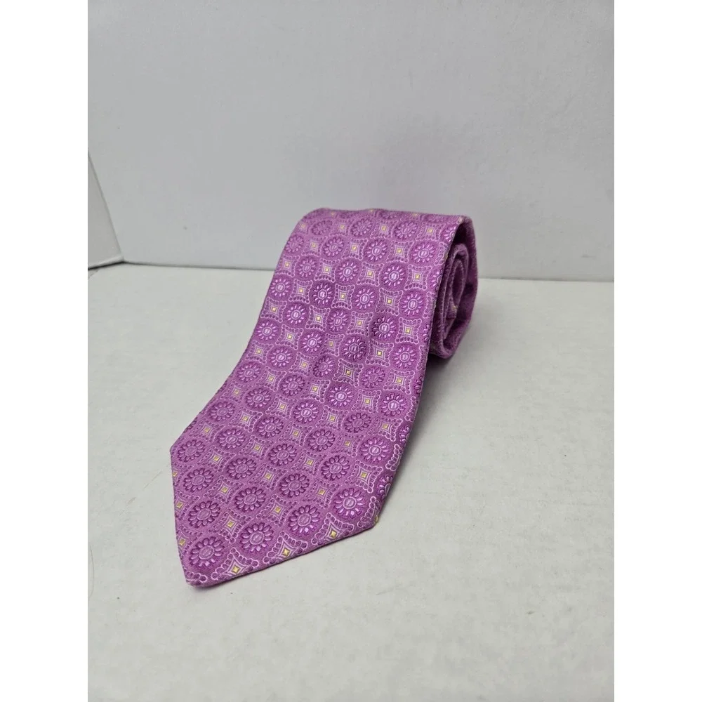 IKE Behar Men's Tie‎ New York pink purple pattern %100 silk